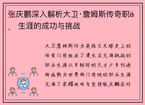 张庆鹏深入解析大卫·詹姆斯传奇职业生涯的成功与挑战