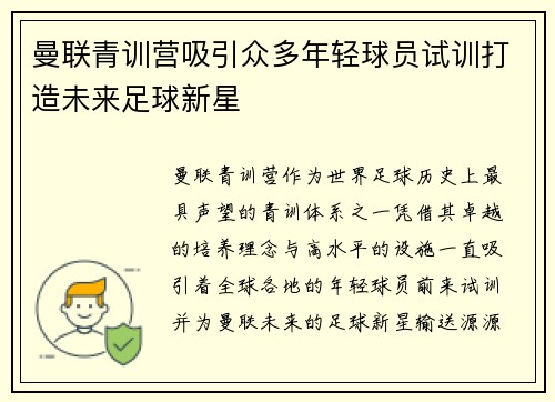 曼联青训营吸引众多年轻球员试训打造未来足球新星